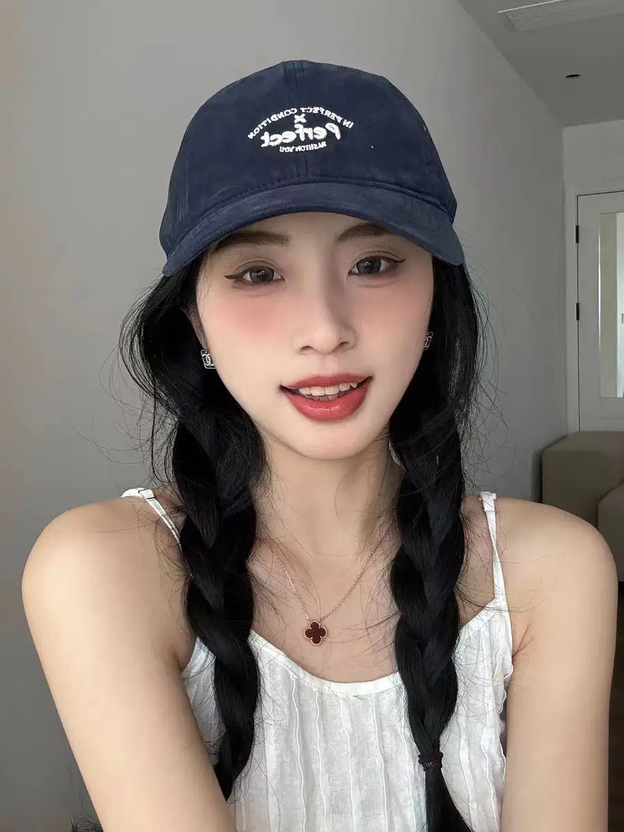 Women Embroidered Letter Cap Gray Duckbill Face Slim