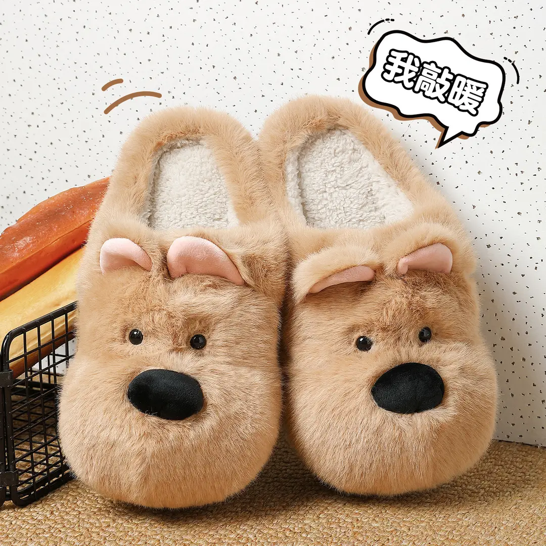 Cute Puppy Cotton Slippers for Women Winter Home Indoor Plush Warm Women's Home Soft Bottom Non-Slip Cotton Slippers Wholesale - Image 4