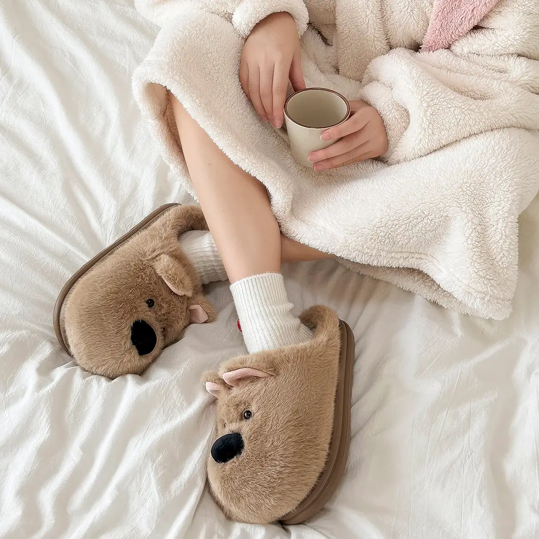 Cute Puppy Cotton Slippers for Women Winter Home Indoor Plush Warm Women's Home Soft Bottom Non-Slip Cotton Slippers Wholesale - Image 6