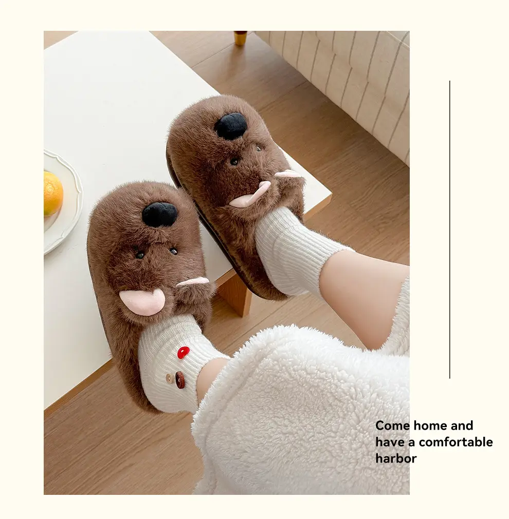 Cute Puppy Cotton Slippers for Women Winter Home Indoor Plush Warm Women's Home Soft Bottom Non-Slip Cotton Slippers Wholesale — feature 12