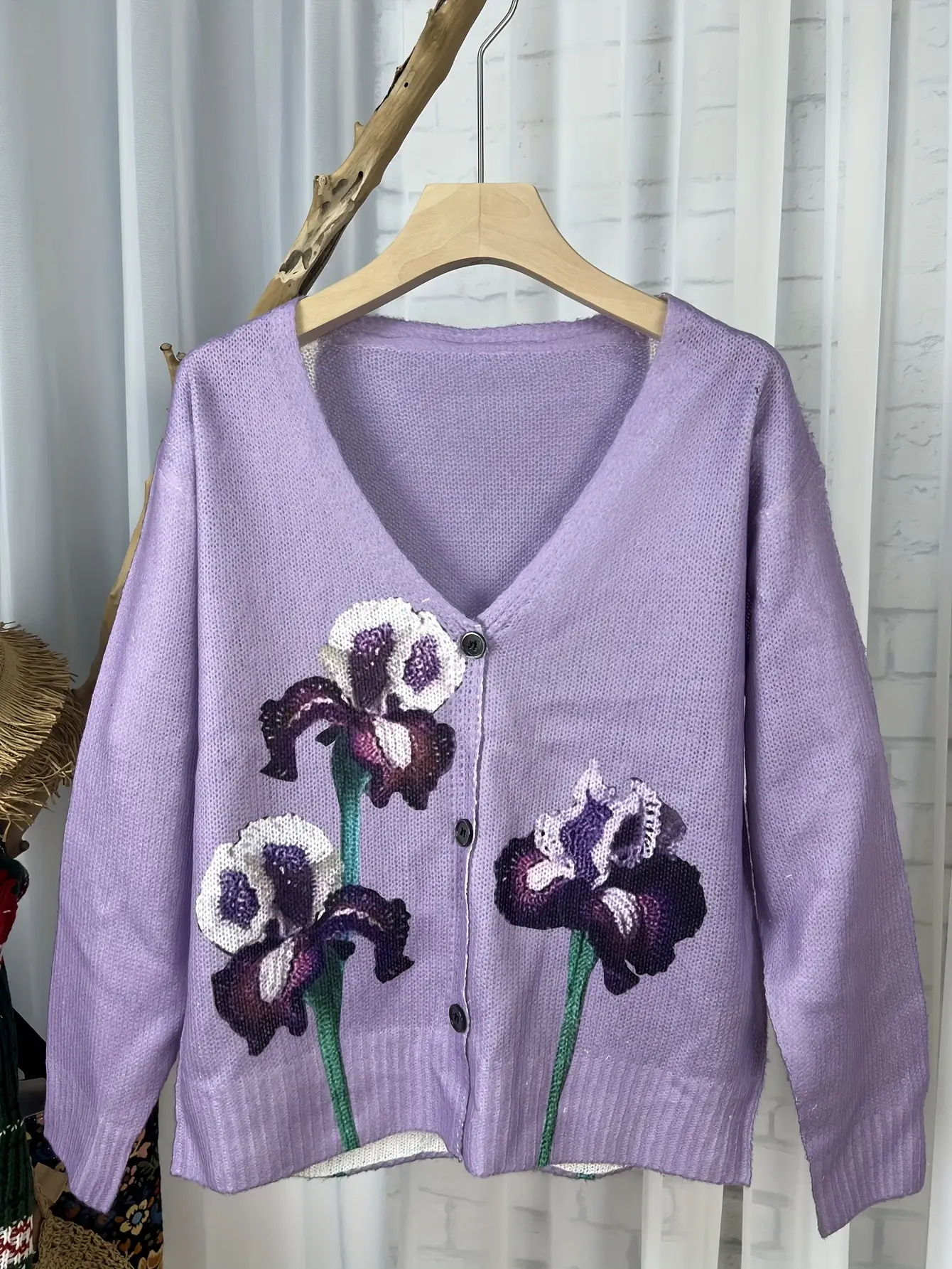 Ladies 3D Printed Iris Cardigan V Neck Sweater Autumn Winter - Image 7