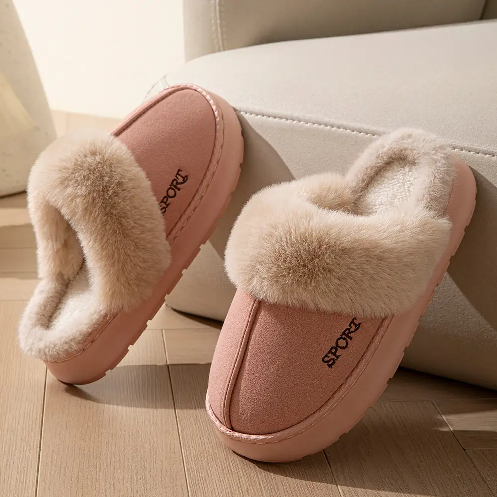2025 New Slippers Fleece-Lined and Thickeneded Home Warm Thick-Soled Cotton Shoes Women's Non-Slip Indoor Winter Plush Cotton Slippers - Image 6