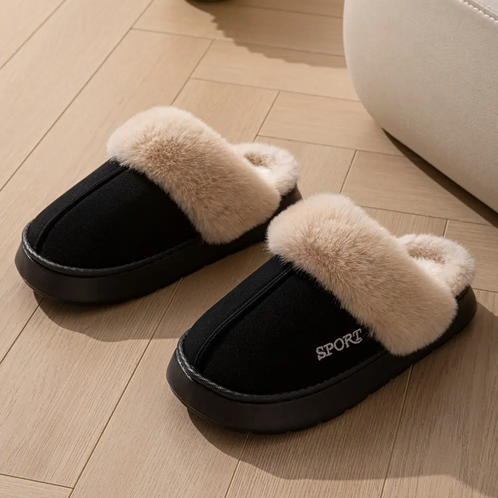 2025 New Slippers Fleece-Lined and Thickeneded Home Warm Thick-Soled Cotton Shoes Women's Non-Slip Indoor Winter Plush Cotton Slippers - Image 8