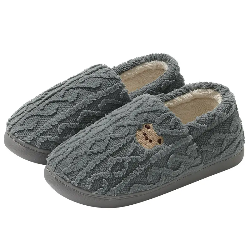 Household Cotton Slippers for Women in Winter with Cute Cartoon Bears Indoor Home Plush Warm Fur Slippers for Men Wholesale - Image 7