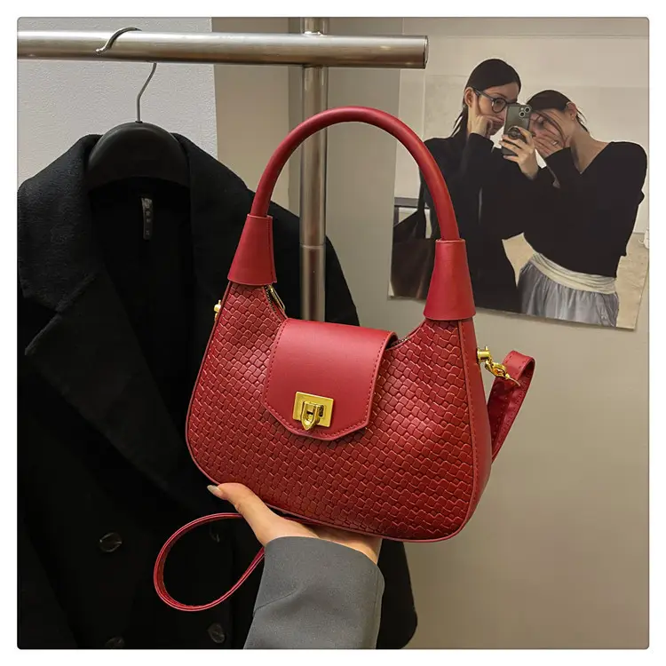 Red Woven Handbag for Women 2025 Casual Shoulder - Image 3