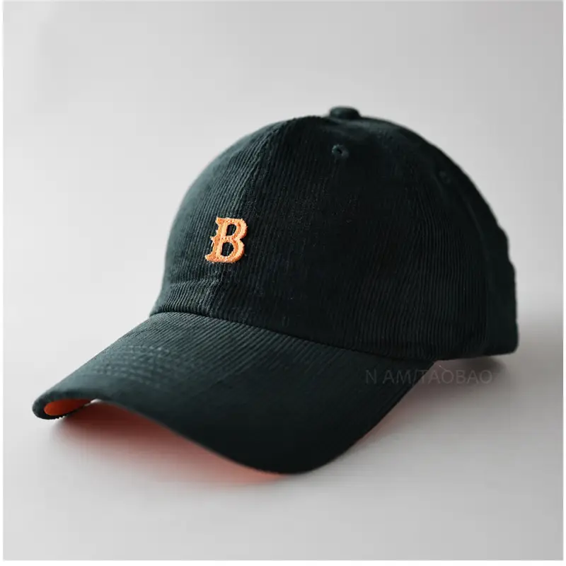 Men Winter Beige B Letter Cap Corduroy - Image 10