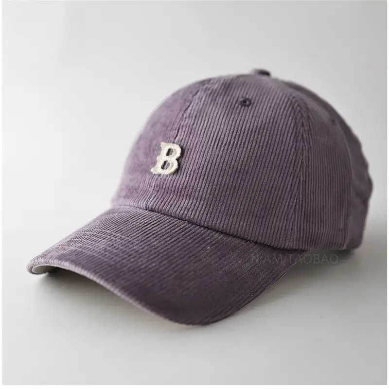 Men Winter Beige B Letter Cap Corduroy - Image 12