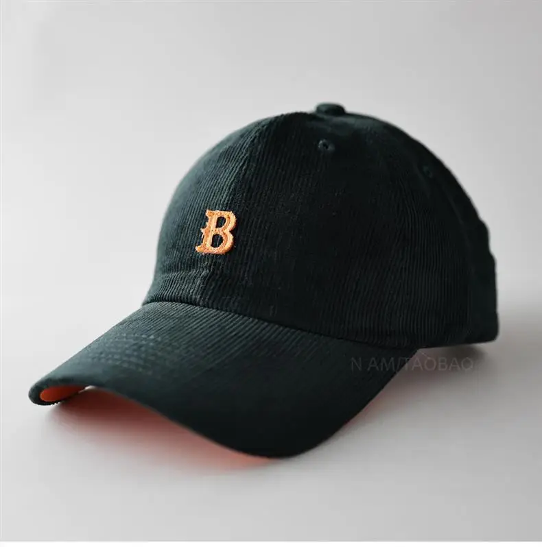 Men Winter Beige B Letter Cap Corduroy — feature 1