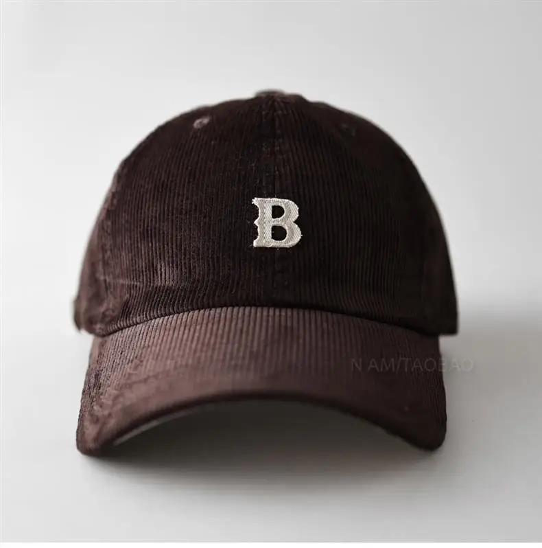 Men Winter Beige B Letter Cap Corduroy — feature 10