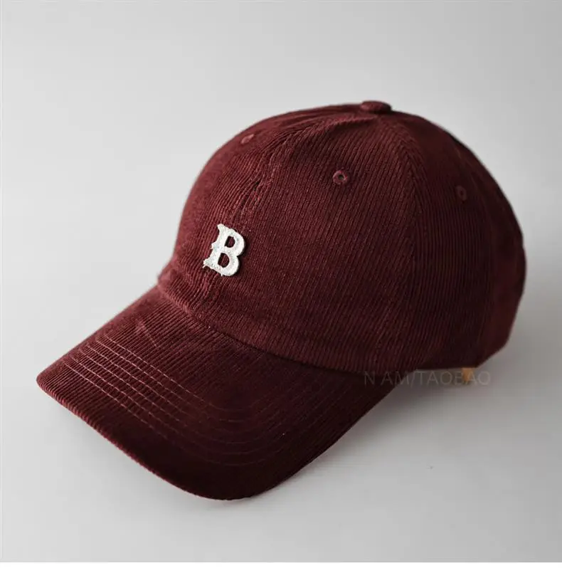 Men Winter Beige B Letter Cap Corduroy — feature 11