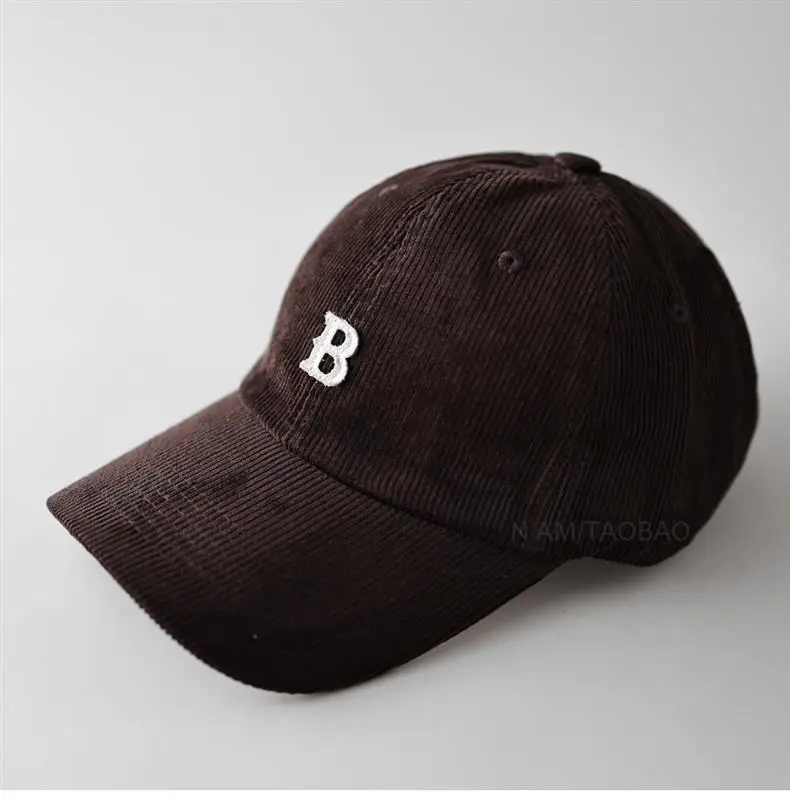 Men Winter Beige B Letter Cap Corduroy — feature 12