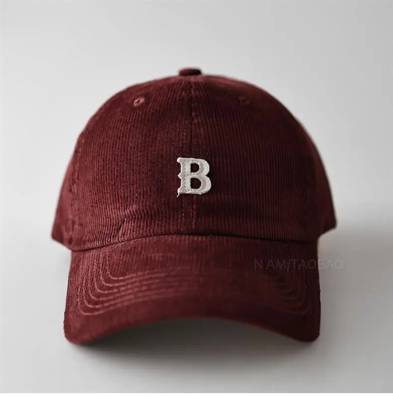Men Winter Beige B Letter Cap Corduroy — feature 13
