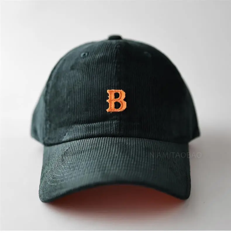 Men Winter Beige B Letter Cap Corduroy — feature 15
