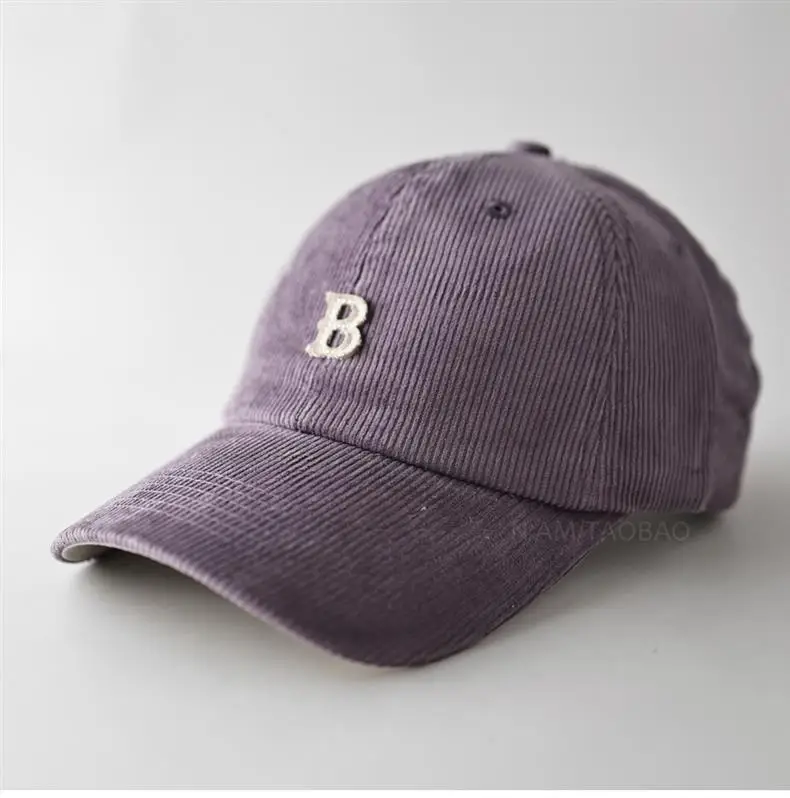 Men Winter Beige B Letter Cap Corduroy — feature 2