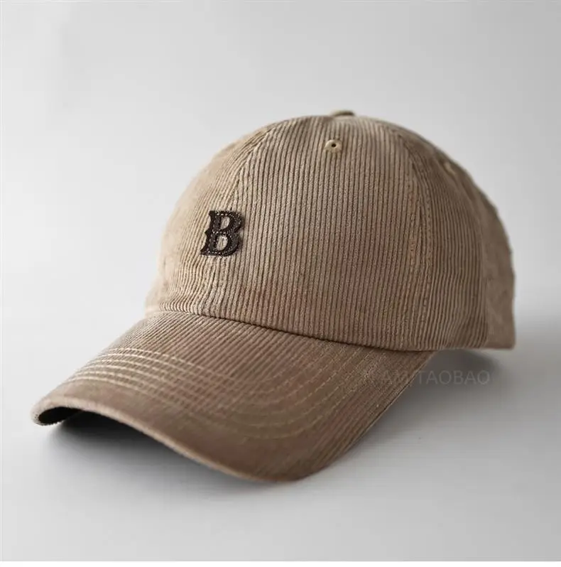 Men Winter Beige B Letter Cap Corduroy — feature 3