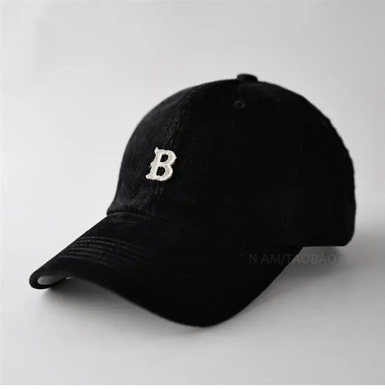 Men Winter Beige B Letter Cap Corduroy — feature 4