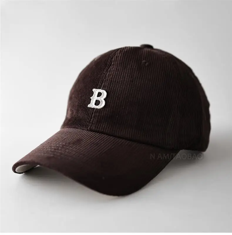 Men Winter Beige B Letter Cap Corduroy — feature 9