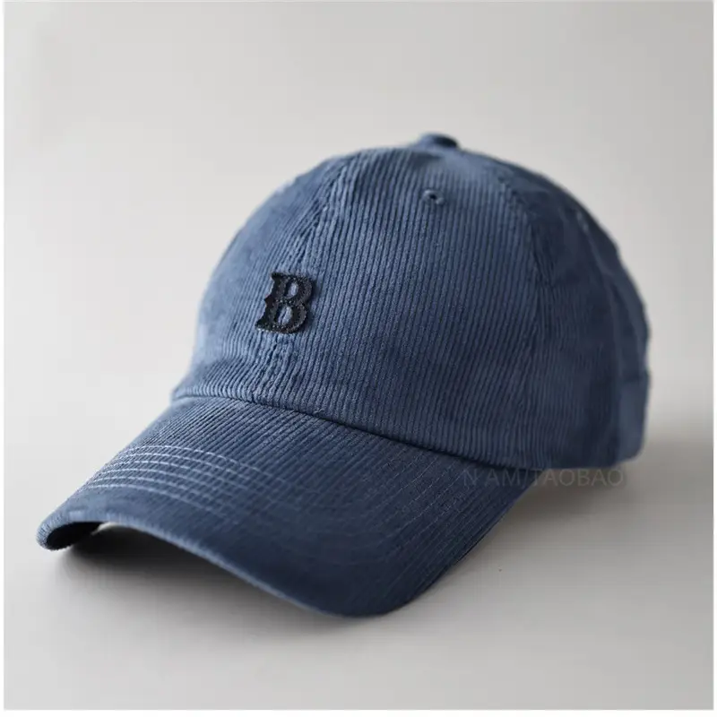 Men Winter Beige B Letter Cap Corduroy - Image 5