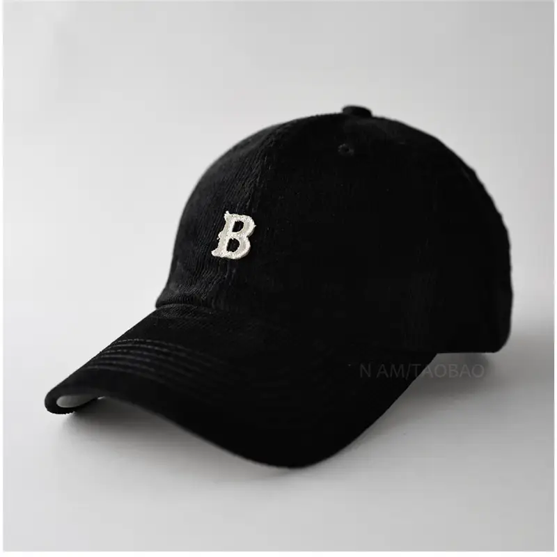 Men Winter Beige B Letter Cap Corduroy - Image 6