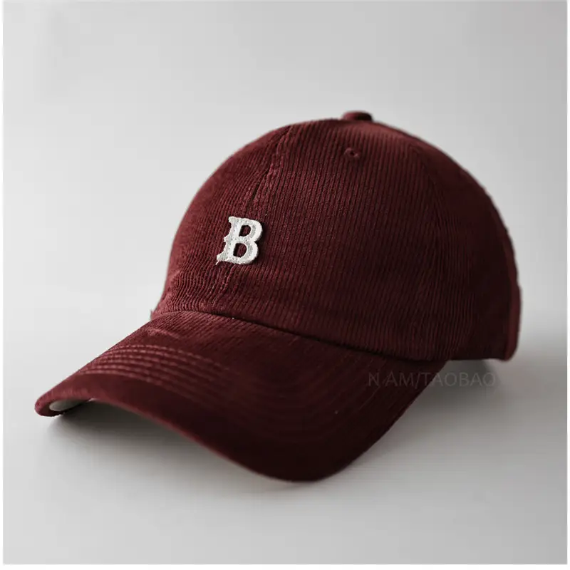 Men Winter Beige B Letter Cap Corduroy - Image 7