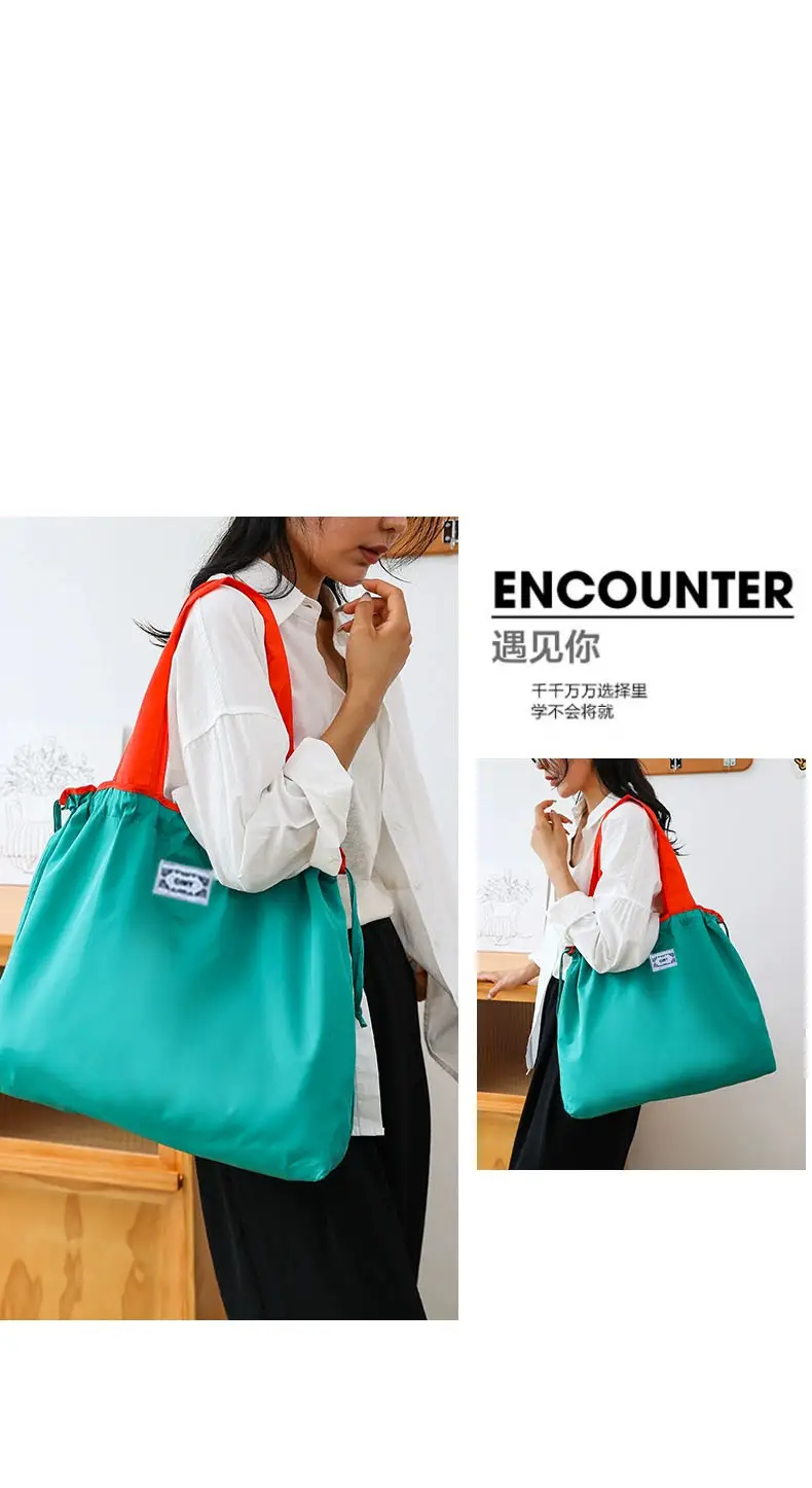 Cross-Border Cloud Shoulder Bag Teal Orange Drawstring Large — feature 27