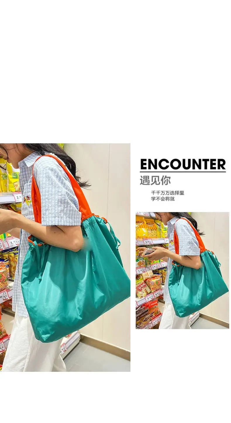 Cross-Border Cloud Shoulder Bag Teal Orange Drawstring Large — feature 38