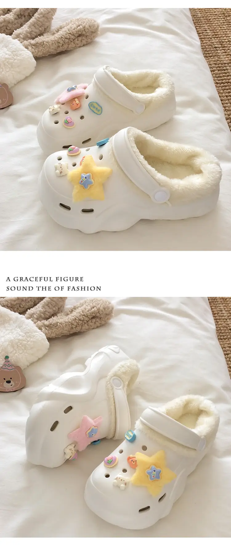 Croc Shoes Winter Fleece-Lined Removable Women's Autumn and Winter Girls' High Heels Cute Cross-Border Non-Slip Cotton Slippers Winter Fleece-Lined — feature 5