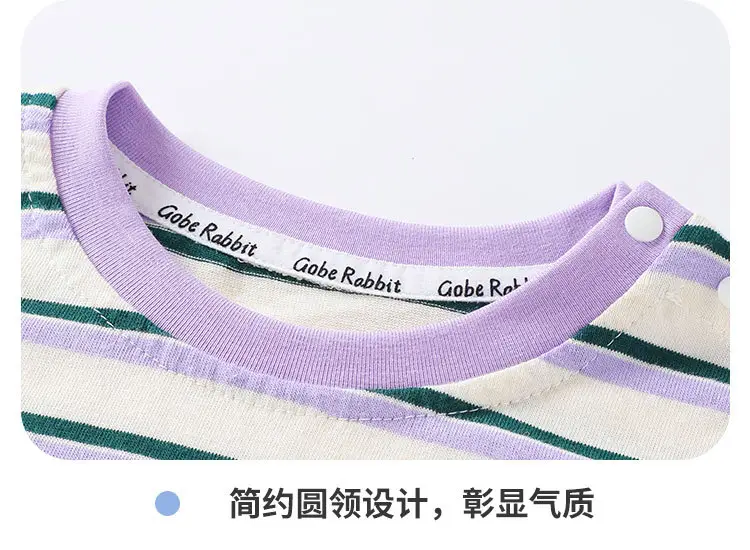Girls Striped T-Shirt Purple Green Baby Top — feature 8