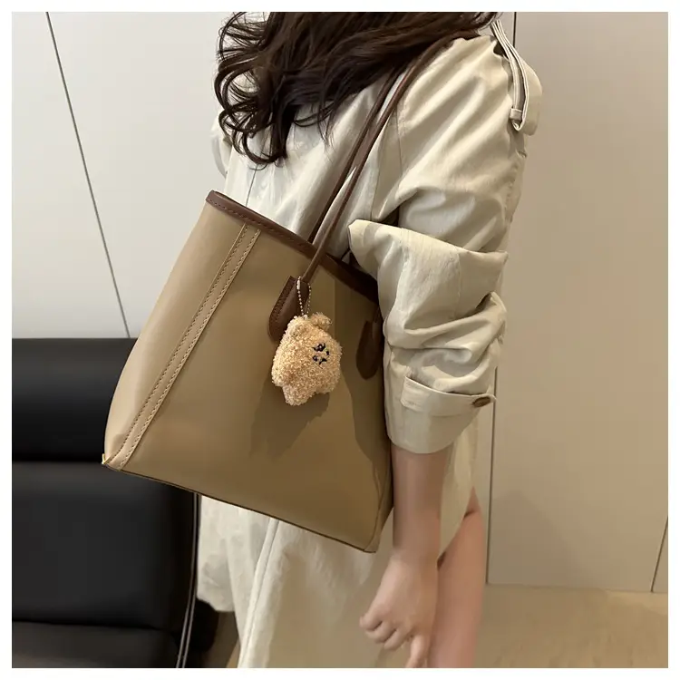 Korean Style Cream Tote Bag with Pom Pom Charm — feature 14