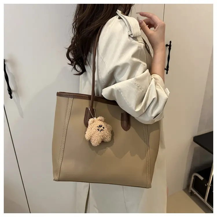 Korean Style Cream Tote Bag with Pom Pom Charm — feature 15