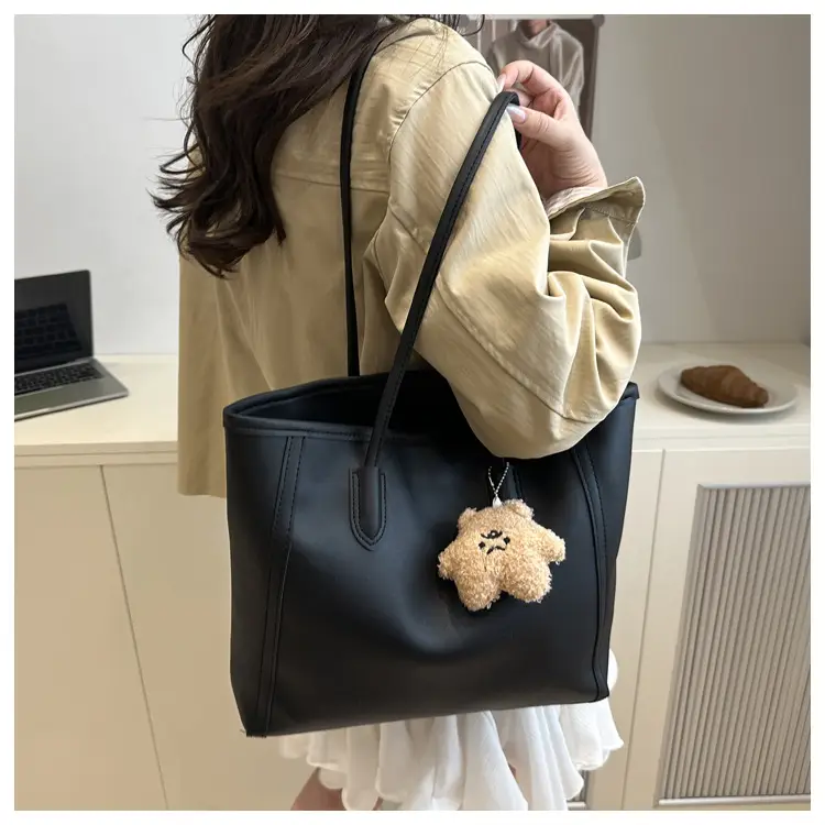 Korean Style Cream Tote Bag with Pom Pom Charm — feature 17