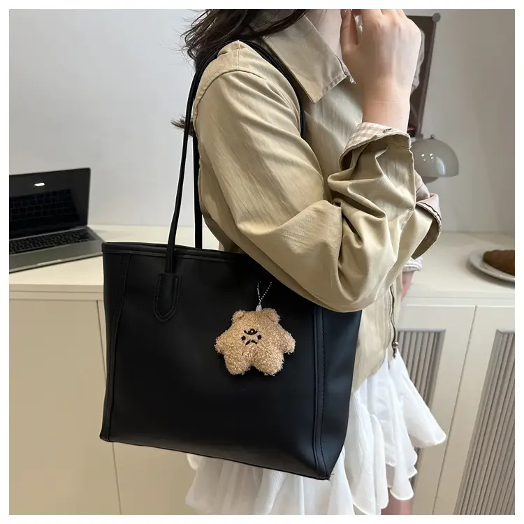 Korean Style Cream Tote Bag with Pom Pom Charm — feature 18