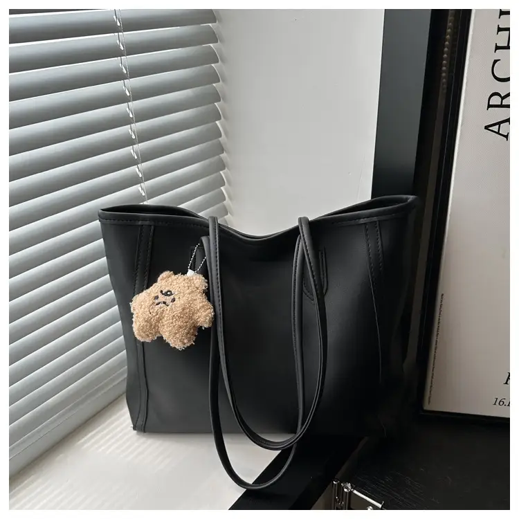 Korean Style Cream Tote Bag with Pom Pom Charm — feature 19