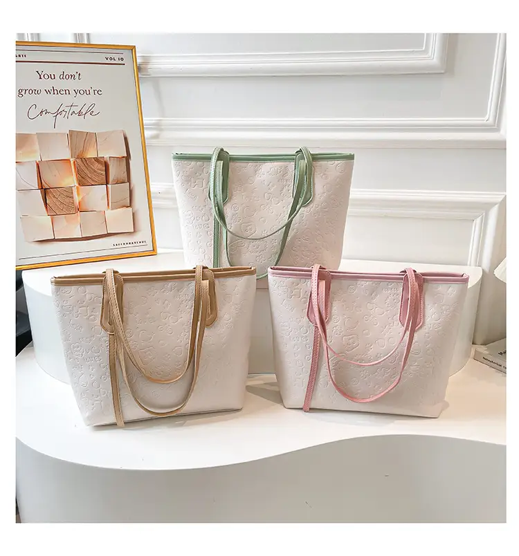 Women's White Textured Shoulder Bag with Green Handles — feature 19