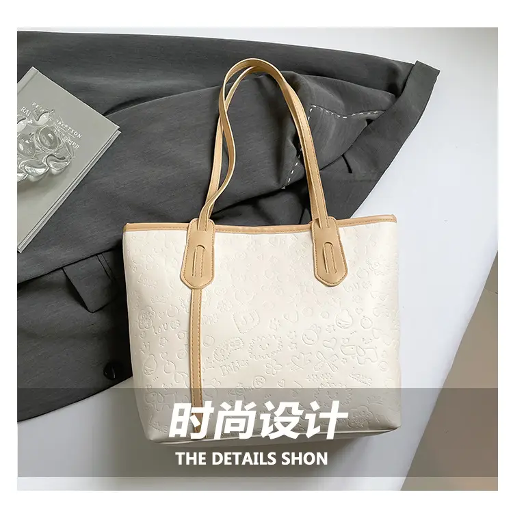 Women's White Textured Shoulder Bag with Green Handles — feature 2