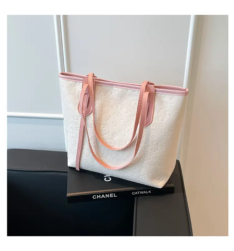 Women's White Textured Shoulder Bag with Green Handles — feature 20