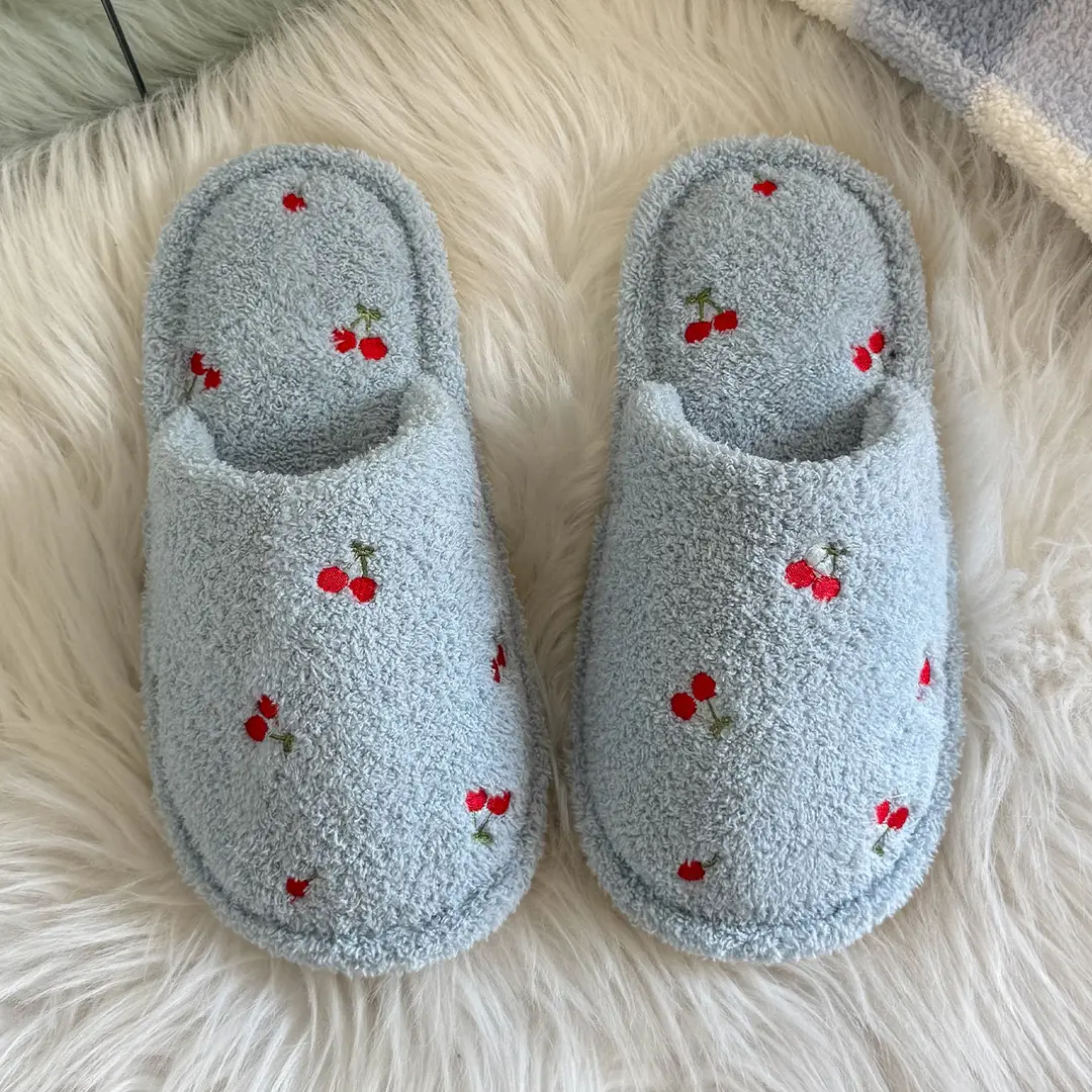 Cute Cherry Cotton Slippers for Women Autumn and Winter Plush Warm Home Indoor Ladies Home Non-Slip Floor Mop Wholesale
