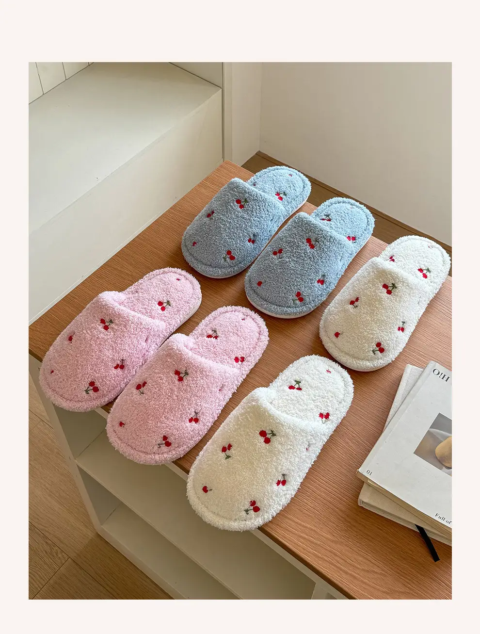 Cute Cherry Cotton Slippers for Women Autumn and Winter Plush Warm Home Indoor Ladies Home Non-Slip Floor Mop Wholesale — feature 15