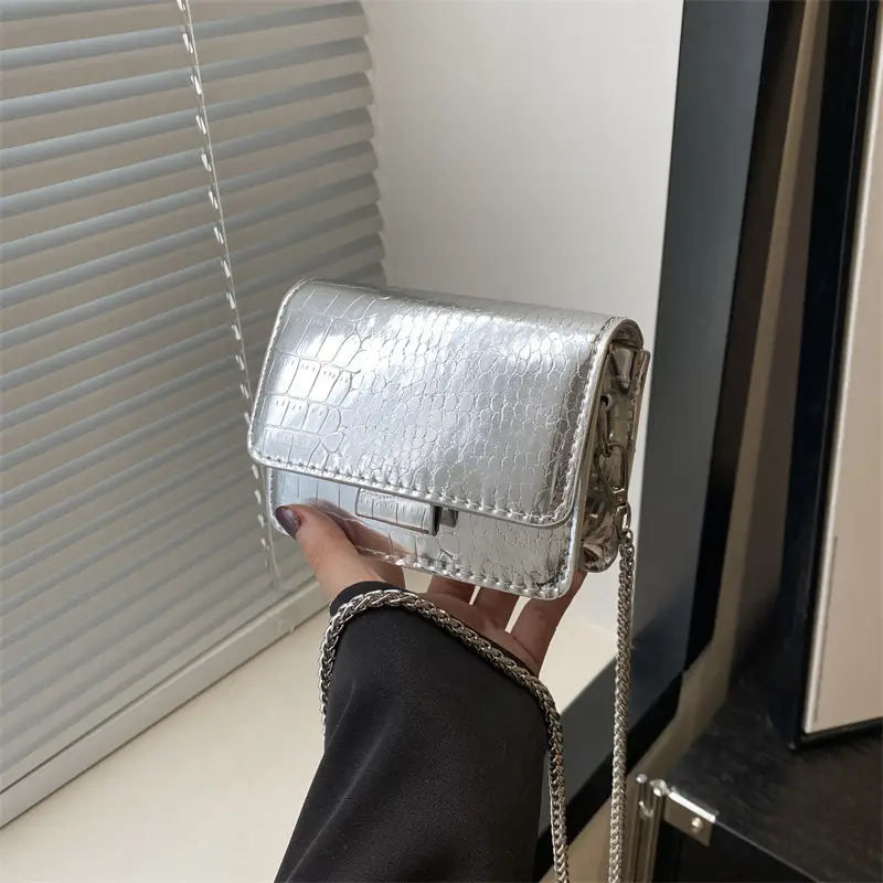 Mirror Patent Leather Chain Crossbody Bag for Women - Image 3