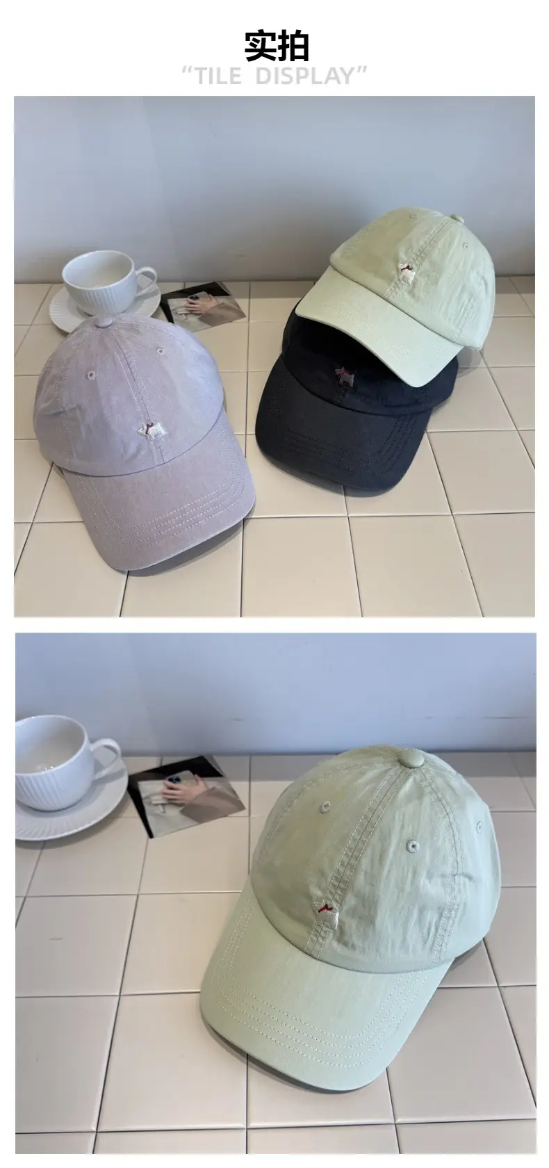 Women Cartoon Cap Green Embroidered Spring Summer — feature 3