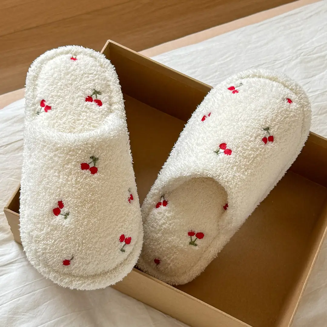 Cute Cherry Cotton Slippers for Women Autumn and Winter Plush Warm Home Indoor Ladies Home Non-Slip Floor Mop Wholesale - Image 5
