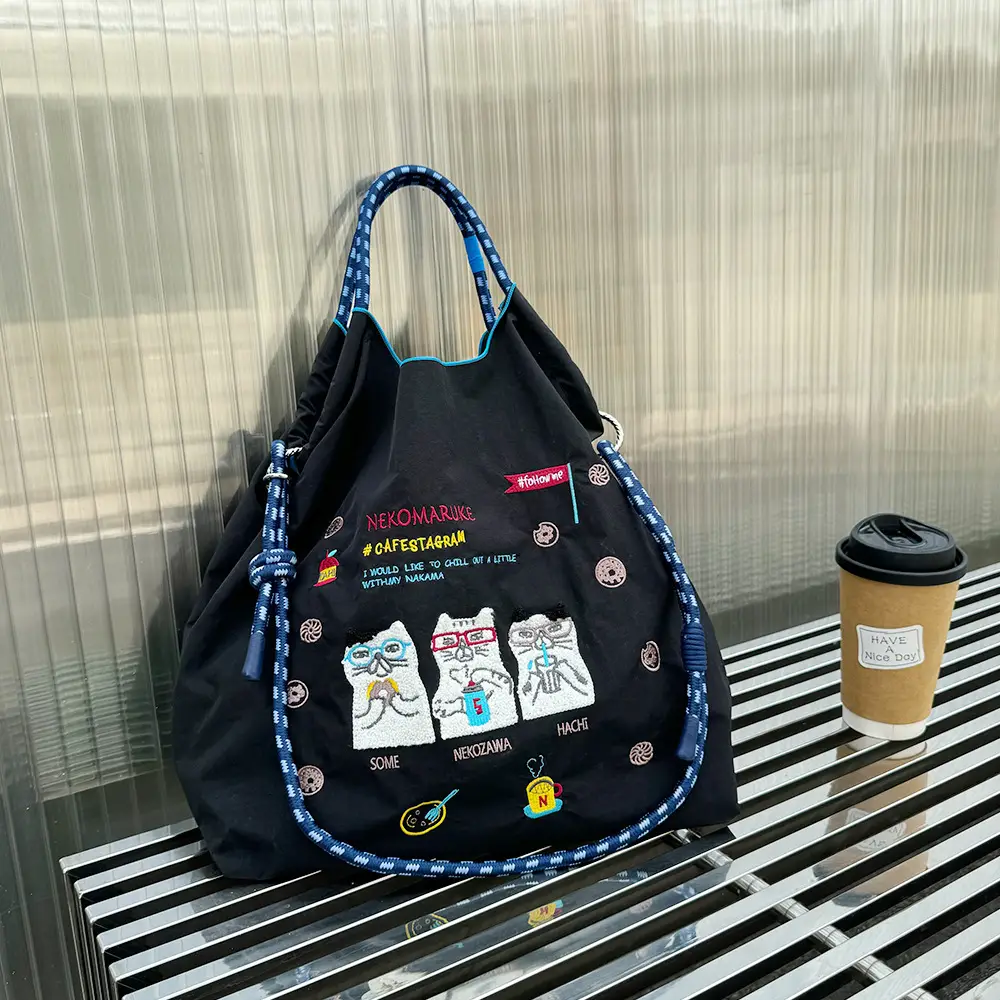 Blue Embroidered Satchel Bag for Women - Image 5