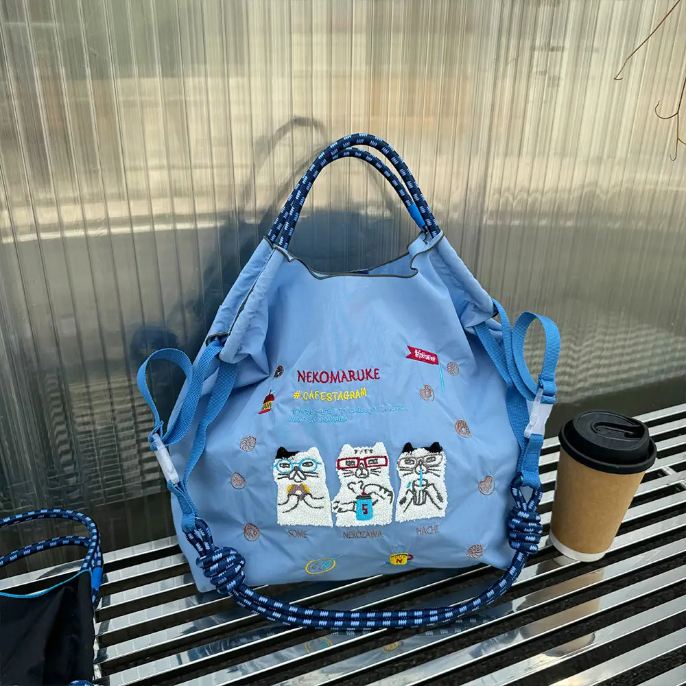 Blue Embroidered Satchel Bag for Women - Image 6