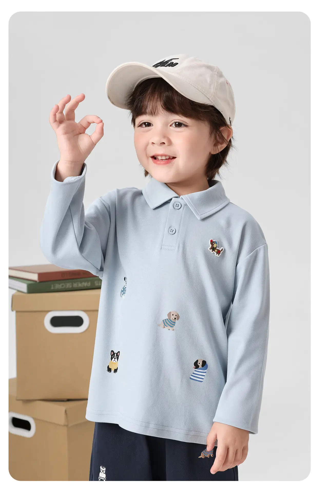 Right European Boys Polo Shirt Long Sleeve Light Blue Autumn 2025 — feature 19
