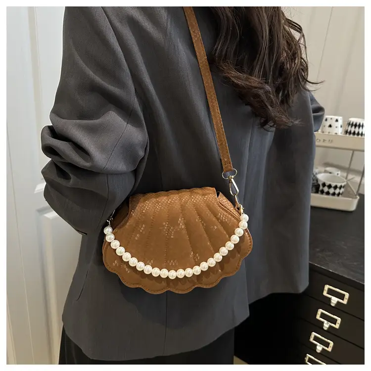 Women's Pearl Embroidered Crossbody Bag Brown — feature 7