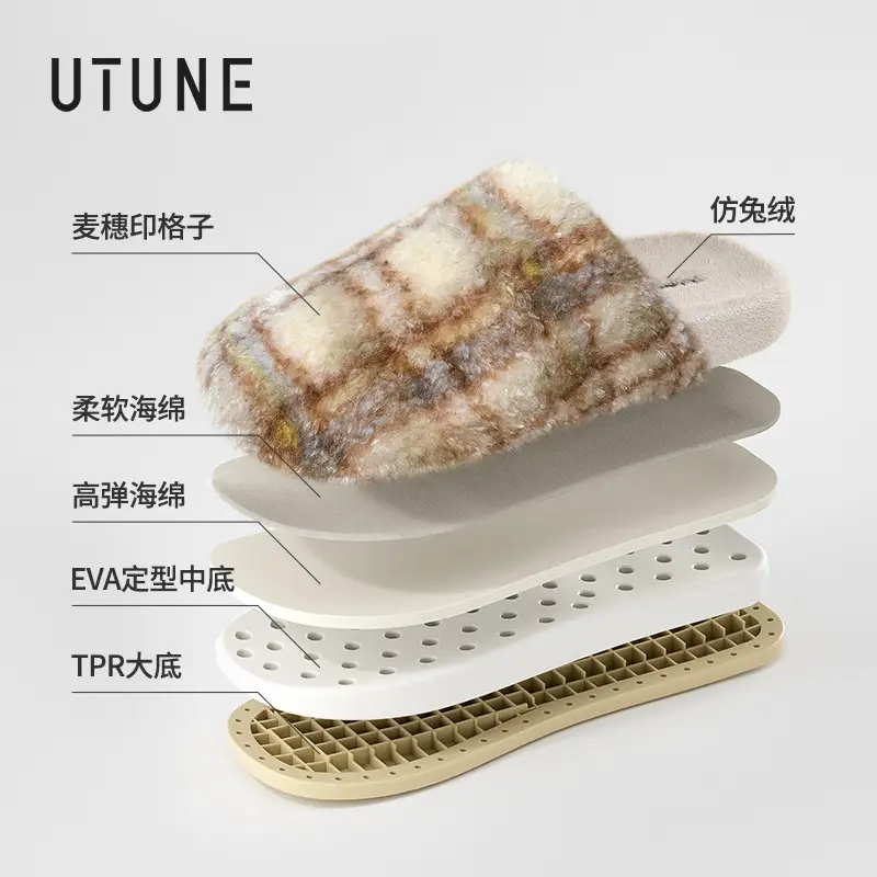 Women Plush Furry Slippers Autumn Winter Warm Non-Slip