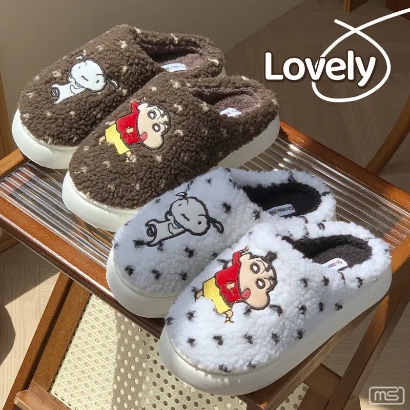 Crayon Shin-Chan Cotton Slippers for Women, Spring, Autumn, and Winter Indoor Non-Slip Thick-Soled Home Warm Couple Maternity Shoes - Image 7