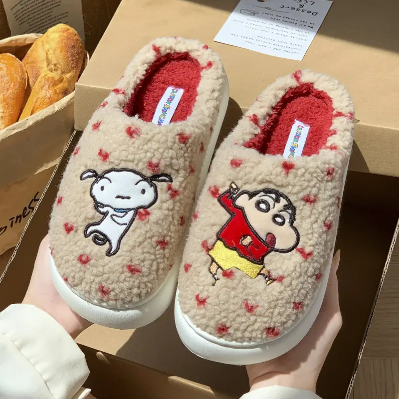 Crayon Shin-Chan Cotton Slippers for Women, Spring, Autumn, and Winter Indoor Non-Slip Thick-Soled Home Warm Couple Maternity Shoes - Image 2
