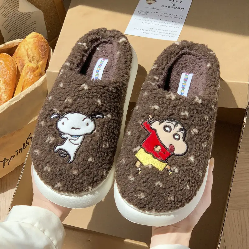 Crayon Shin-Chan Cotton Slippers for Women, Spring, Autumn, and Winter Indoor Non-Slip Thick-Soled Home Warm Couple Maternity Shoes - Image 3