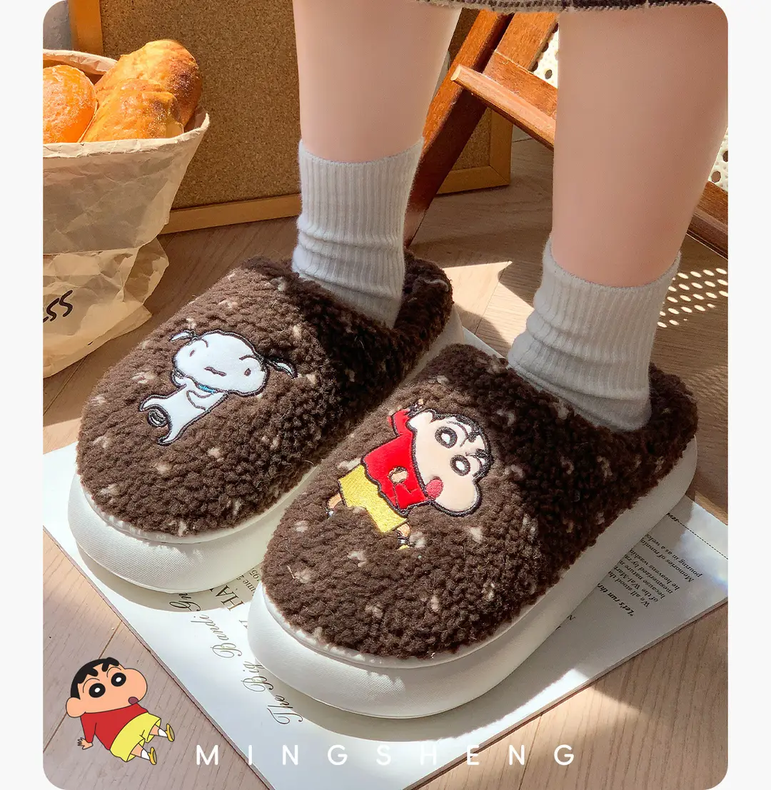 Authentic Ip Co-Branded Mingsheng Crayon Shin-Chan Cotton Slippers Winter Couple Home Warm Cartoon Furry Shoes for Men and Women — feature 10